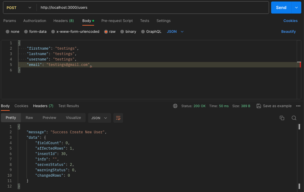 Rest api with express js and mysql database
